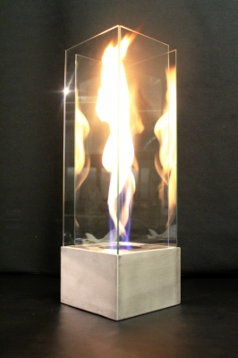 Portable aluminum fire in glass feature